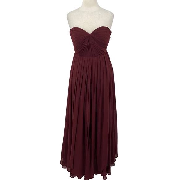 Jenny Yoo Collection Gown Pleated Bodice Strapless Sweetheart Maxi Burgundy 6 - Picture 2 of 10